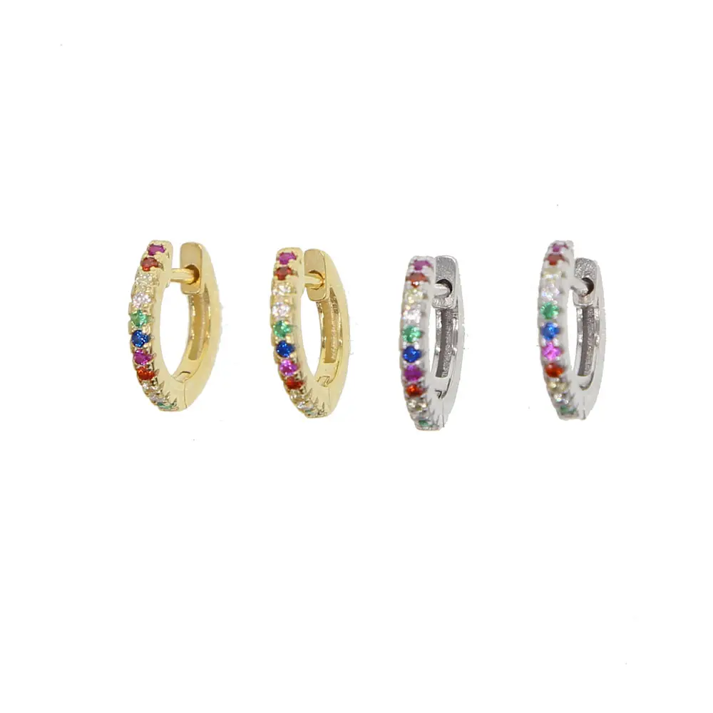 Promotion wholesale factory price small 925 sterling silver rainbow cz hoop tiny earrings for girl cuff earring