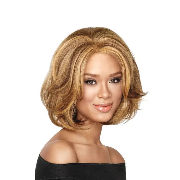 Fashion Medium Length Curly Synthetic Hair Wigs Big Wavy Blonde Bob Style Hair Wig