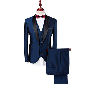 Vestito da uomo HD104 3 pezzi blu scuro smoking abiti da sposa per gli uomini gentiluomini stile Business Casual miglior Blazer da uomo - Product Image 1