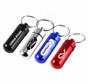 RTS 49*17mm customized logo print Waterproof Mini Aluminium alloy capsule pill holder pill box pill container with keychain