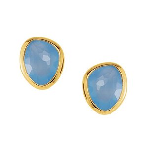 925 sterling <b>silver</b> blue chalcedony gemstone gold vermeil <b>stud</b> <b>earring</b> - Product Image 1