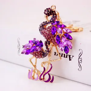 Delicate Double Flamingo Bird คีย์ Chains ผู้ถือแหวนสำหรับรถคริสตัล Rhinestone จี้สำหรับผู้หญิง Keyrings KeyChains