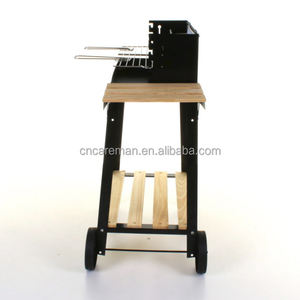 Demir dikdörtgen/dikdörtgen <span class=keywords><strong>2</strong></span> tekerlekli yük arabası kömür barbekü barbekü izgara w/ahşap raf ve rüzgar geçirmez kalkanı bahçe/veranda - Product Image 6