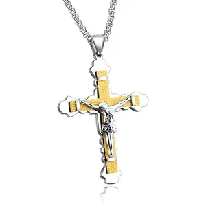 Marryy men's Silver Gold Crucifix 吊坠优雅十字架与耶稣项链