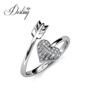 Sterling Silver 925 Premium Austrian Crystal Jewelry Fashion Rings Women Arrow Of Heart Ring Anchor Design Destiny Jewellery
