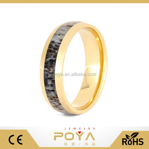 POYA Bijoux 6mm Or Carbure De Tungstène Wedding Band Anneau Incrustation <span class=keywords><strong>Naturel</strong></span> <span class=keywords><strong>bois</strong></span> de Cerf - Product Image 1