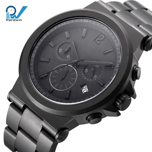 Montre-bracelet sport pour homme en acier inoxydable, finition PVD noir <span class=keywords><strong>DLC</strong></span>, chronographe, couronne vissée, bracelet en cuir/silicone, 43 mm - Product Image 1