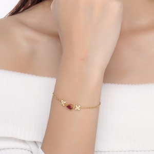 Classic Natural 14K Yellow Gold Plated Gemstone 925 Sterling Silver 5x7mm Teardrop Red <strong>Ruby</strong> Simple <strong>Bracelet</strong> S925 for Women HI037 - Product Image 5