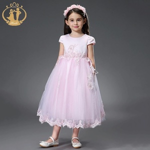 Agile Del Ricamo di Modo di Colore Rosa Dell'abito di Sfera di Disegno Elegent <span class=keywords><strong>Manica</strong></span> Corta In Raso Pizzo Formale Vestiti Del Capretto Ragazze di Partito del <span class=keywords><strong>Vestito</strong></span> - Product Image 3