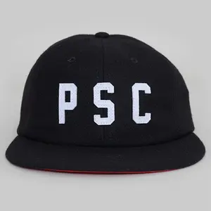 Paypal Adjust Free Black Round Brim Leather Strap Snapback Hat,Bulk Low Profile Unstructured 100% Wool Snapback Hat
