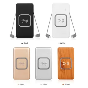 2021 Alibaba Hot Sale Wallet Slim Dual 2 USB Output Qi Wireless Mobile Charger Power Bank 10000mAh