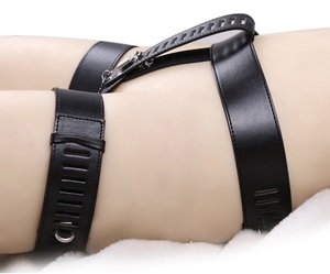 PU Leather <strong>Female</strong> <strong>Chastity</strong> <strong>Belt</strong>, Bondage Restraint Slave Panty With Thigh Cuffs for Women - Product Image 5