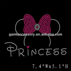 Princesa rhinestone hierro en transferencia cabeza Minnie Bling applique para ropa de las niñas