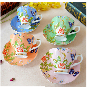 Colore arancione carino Bone china <span class=keywords><strong>tazze</strong></span> da tè e piattini in ceramica antica, <span class=keywords><strong>tazze</strong></span> da caffè e piattini da tè in porcellana Bluk set regalo - Product Image 6