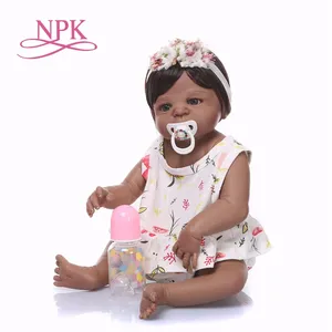 NPK New Arrival 55 centímetros Reborn Silicone De Corpo Inteiro Boneca Vida Real preto Princesa Boneca Para O Natal Presente do Miúdo Do Bebê
