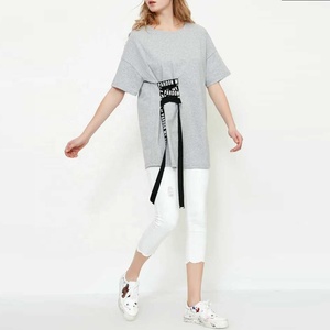 Bianco nero gry intorno al <span class=keywords><strong>collo</strong></span> in cotone lunghi sciolti T-Shirt made in china - Product Image 3