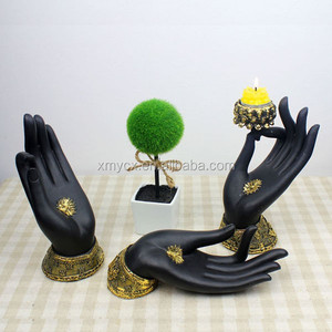 Porte-bougie en polyrésine en forme de <span class=keywords><strong>main</strong></span> de Bouddha avec fleur de lotus - Product Image 4