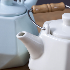 Tetera de Cerámica de 580 ml (20 oz) con Acabado Glaseado Personalizado, Juego de Té Poligonal con Mango de Madera para Hogar, Jardín y Restaurante - Product Image 5