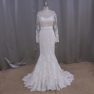 AK026 Date designer saris images robe de <span class=keywords><strong>mariée</strong></span> illusion cou robe de <span class=keywords><strong>mariée</strong></span> avec manches longues - Product Image 3