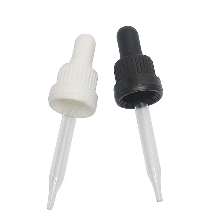 Dropper glass pipette and black rubber teat black tamper evident cap