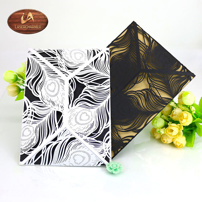 Карманный складной Уникальный Свадебный комплект приглашений с лазерной резкой, жемчужный Бумажный шаблон для приглашений, конверты, перезаписываемый текст, цифровой