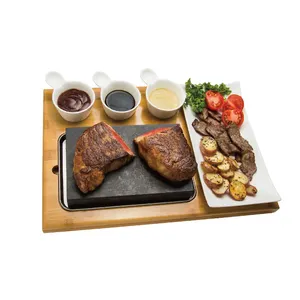 Double Cooking Stones Sizzling Hot Stone Set, Deluxe Tabletop Barbecue/BBQ/Hibachi/Steak Grill (Hot Lava Rock Deluxe Set)