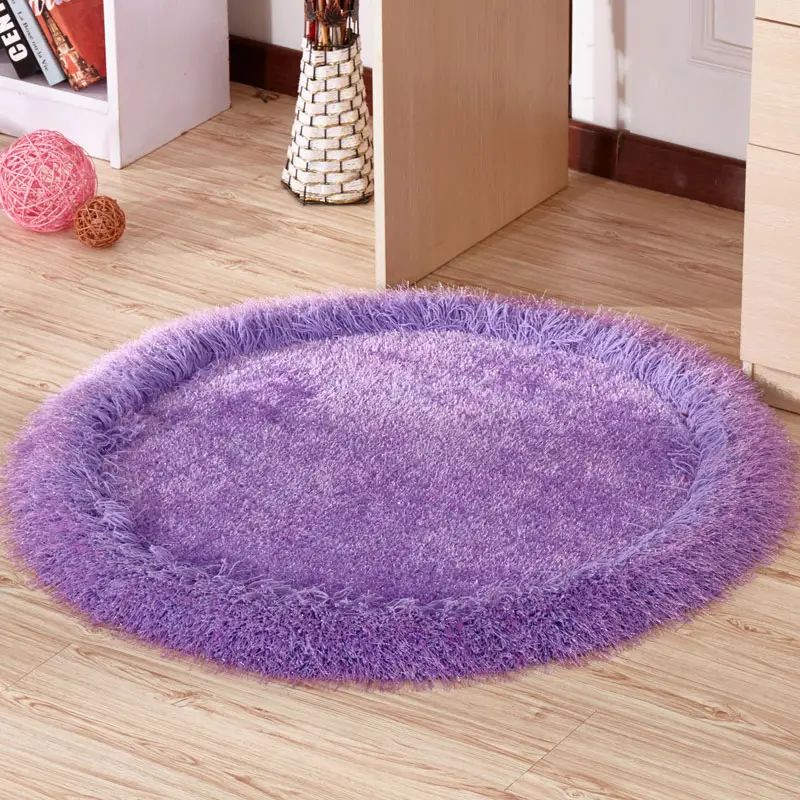 Polyester violet élégant rond 8cm pile shaggy tapis