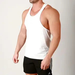 100% Katoen Running Plain Spier Stringer Vesten Bodybuilding Tank Top Wit Low Cut Worstelen Y-Back Gym Singlet Voor mannen