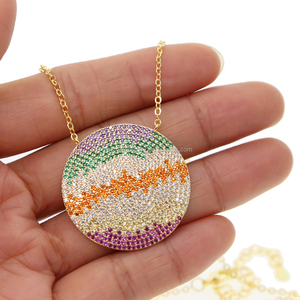2023 multicolor Arco Iris redondo discoteca encanto CZ colgante grande collar micro pavé místico moda mujer joyería - Product Image 2