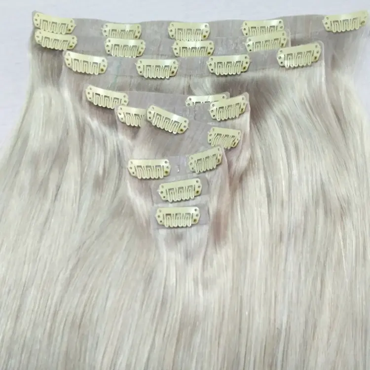 Full Head set Indian Remy Human Hair Pu Skin Weft Seamless Invisible Clip in Hair Extension