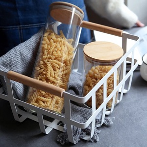 New <strong>Rectangular</strong> Silver White Eco-Friendly Metal Iron Storage <strong>Basket</strong> with Wooden Handle for Home Use Drink/Food Storage - Product Image 2
