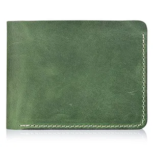 entirely handmade slim men genuine leather bifold wallet,mens wallet with metal snap