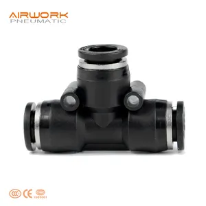 PE Pneumatic 3 way Plastic Tube hose connector T Type Push to Connect Fittings equal tee formula