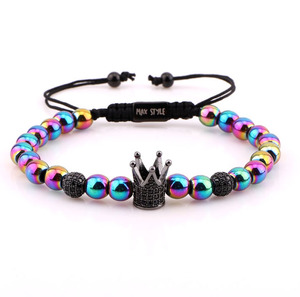 Di vendita caldo del diamante DELLA CZ corona arcobaleno perle di colore perline fatti a mano braccialetto di coppia per le donne degli uomini - Product Image 6
