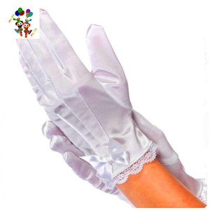 Costume da festa nuziale da sposa <span class=keywords><strong>guanti</strong></span> in raso rifiniti in pizzo bianco con fiocco HPC-2475 - Product Image 2