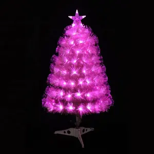 Pohon Optik Serat Merah Muda 3 Kaki (120Cm) Penggunaan Dalam Ruangan Pohon Natal Liburan Pesta Mewah Cantik