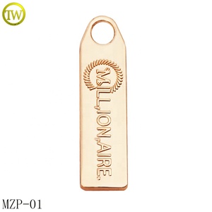 Etiquetas extractoras de cremallera con letras doradas para zapatos personalizadas, accesorios para bolsos de aleación de Zinc, deslizador de cremallera de marca con logotipos - Product Image 1