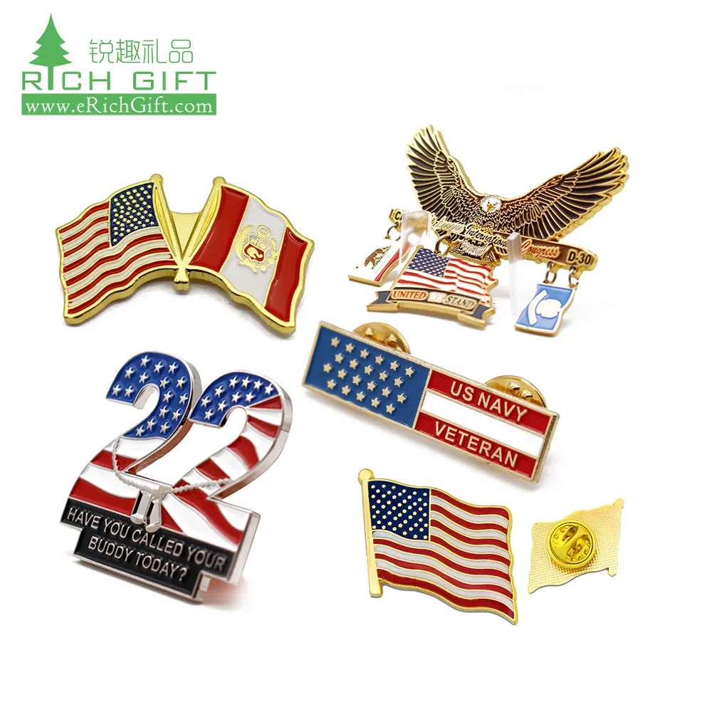 Design your own men custom brooch pins suit stain glass American flag metal hard enamel pin customised lapel pin with factory