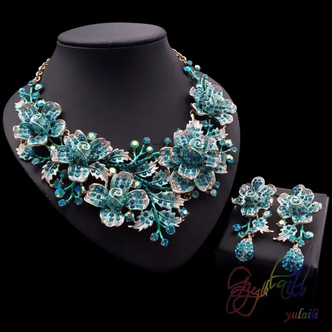 rani haar designs artificial bridal jewellery set china blue crystal jewelry set wholesale