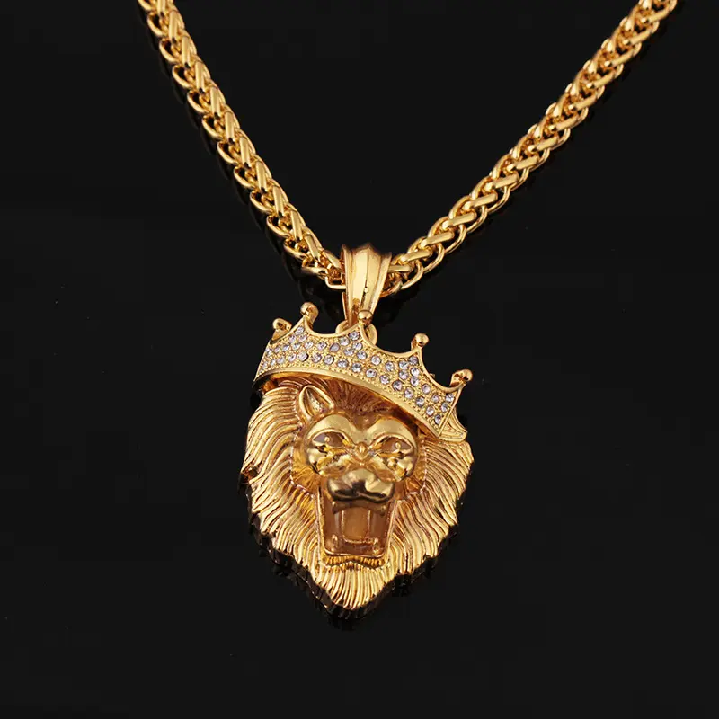 hot sell fashionable hiphop drill machine necklace men glittering lion pendant necklace jewelry