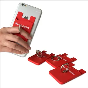 Mobiele telefoon pouch siliconen mobiele telefoon credit card houder met ring telefoon stand