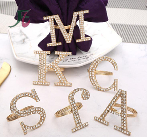 Lettera A M K C S F Strass Da Sposa Anelli di Tovagliolo Oro - Product Image 6