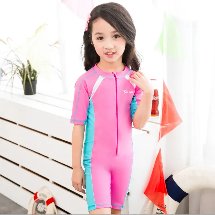 I bambini di Un pezzo del Costume Da Bagno del Ragazzo e Della Ragazza Anti-Uv Protezione Solare Muta Subacquea Vestiti Quick-dry Maniche Corte Costumi Da Bagno