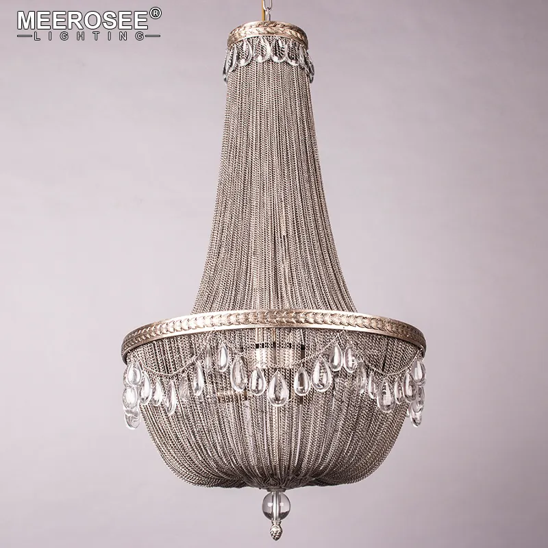 MEEROSEE New Decorative Pendant Light Fixture Vintage Industrial Hanging Lamp Aluminum Chain Chandelier for Living room MD86023