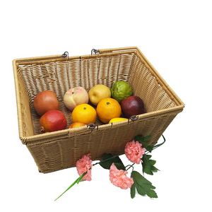En gros <span class=keywords><strong>Pas</strong></span> <span class=keywords><strong>Cher</strong></span> Portable Solide Bonne Qualité Poly Rotin Sécurité Alimentaire Carré Rotin <span class=keywords><strong>Fruits</strong></span> <span class=keywords><strong>Légumes</strong></span> <span class=keywords><strong>Panier</strong></span> avec Poignée - Product Image 1