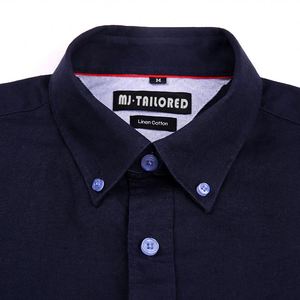 De los hombres de manga larga CASUAL botón abajo camisa de vestir ropa de sólido <span class=keywords><strong>azul</strong></span> <span class=keywords><strong>marino</strong></span> color de verano transpirable - Product Image 4