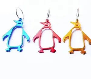 Khuyến mãi nhôm hợp kim kim loại chim cánh cụt hình dạng Keychain với mở chai