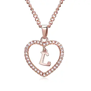 En gros Personnalisé Mode Colliers Bijoux Lettre L Alphabet Chaîne Cristal Amour Coeur Collier Pour Les Femmes