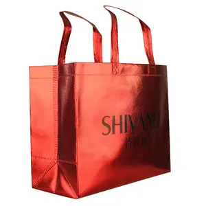 Segel Panas Custom Reusable PP Laminated Belanja Merah Metalik Tas Non Woven Bag