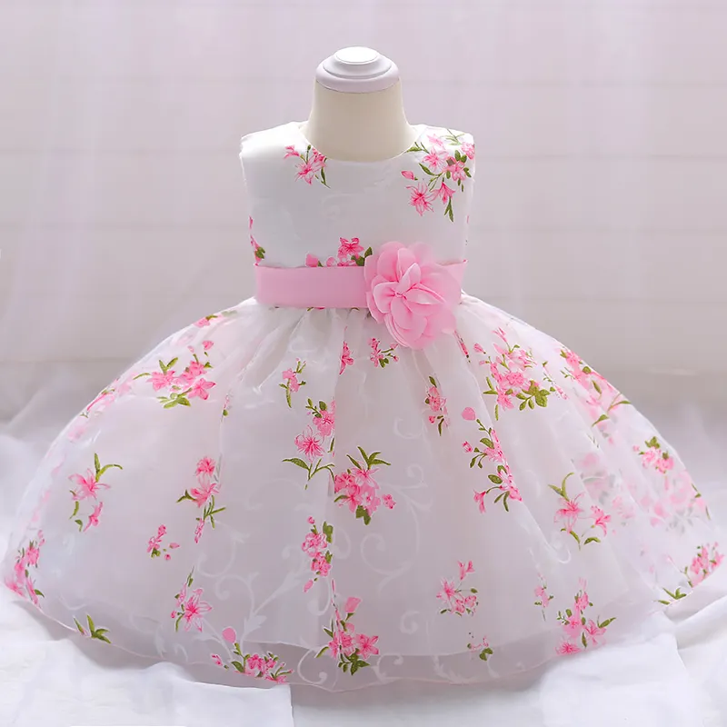 Robe à motif floral fantaisie robe de jeune fille vêtements de fête animés élégants pour nouveau-né bébé